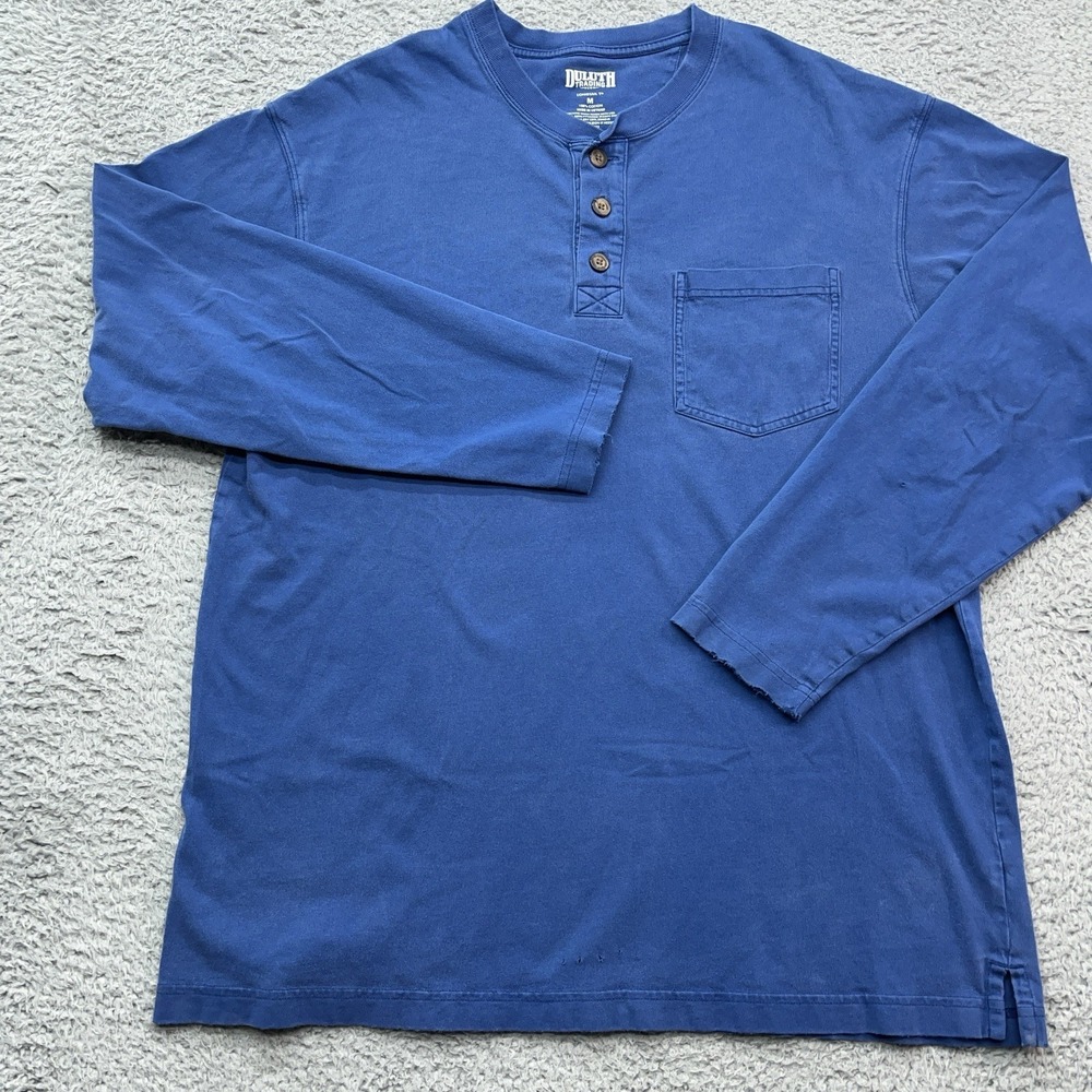 Duluth Trading Longtail Henley Shirt Mens M Pocket T Blue Workwear Well-Loved